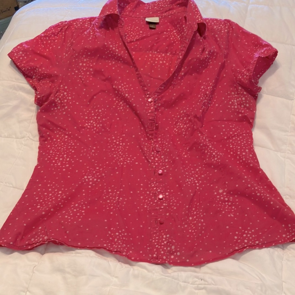 Pink shirt with white polka dots Sz L